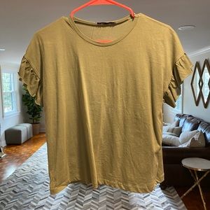 Zara Army Green T-Shirt w/ Flowy Sleeves